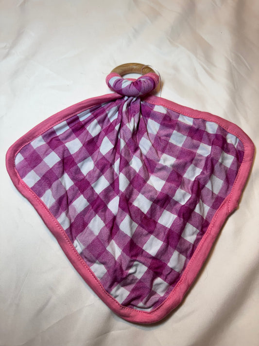 Pink Checkered Lovey w/ Teething Ring